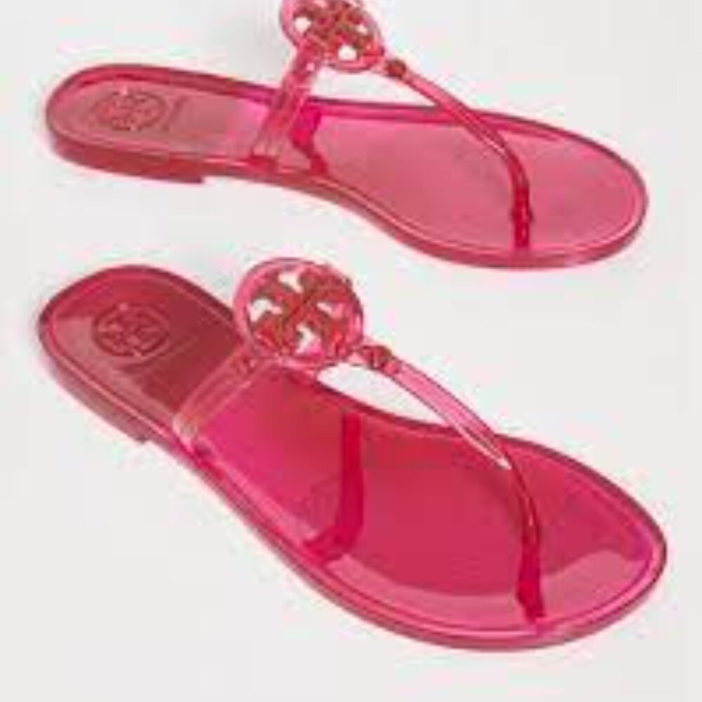 NIB TORY   BURCH MINI MILLER JELLY THONG SANDAL RED ORANGE -8 9